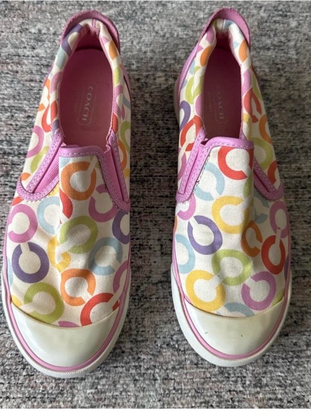 Coach Multicolor Signature Circle Slip-On Sneakers with Pink Trim
